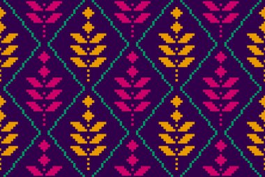 Kumaş Meksika tarzı. Geometrik etnik çiçek desenleri geleneksel. Aztek kabile süsü izi. Arkaplan, illüstrasyon, kumaş, kıyafet, halı, tekstil, batik, nakış için tasarım.