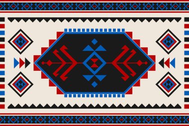 Halı kabile desenli sanat. Geometrik etnik kalıplar geleneksel. Amerikan, Meksika tarzı. Arkaplan, duvar kağıdı, illüstrasyon, kumaş, giysi, halı, tekstil, batik, nakış için tasarım.