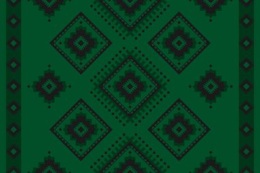 Geometrik etnik kalıplar geleneksel. Meksika usulü yeşil halı. Arkaplan, duvar kağıdı, illüstrasyon, kumaş, giysi, halı, tekstil, batik, nakış tasarımı.