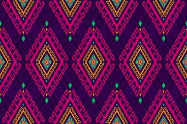 Güzel kumaş Aztek deseni. Geleneksel geometrik etnik doğulu kusursuz desen. Meksika usulü. mor arka plan. İllüstrasyon, halı, giysi, halı, tekstil, batik, nakış tasarımı.