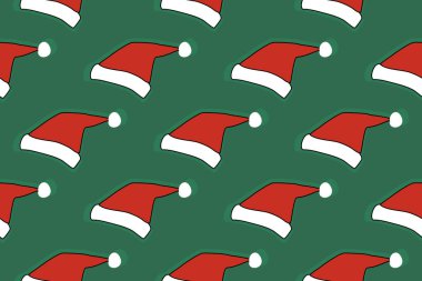 Noel şapkası pürüzsüz desen. Vektör illüstrasyon, kumaş, ambalaj, hediye, kağıt, tebrik kartları için tasarım.