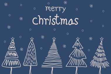 Mutlu noel tebrik kartları. Şirin Noel ağacı çizimi el çizimi. Kutlama festivali. vektör çizimi, kumaş, ambalaj, hediye, kağıt için.