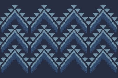 Lkat stili lacivert kumaş. Geometrik etnik düzen kabilesel olarak kusursuz. Folk nakışı. Arka plan, giysi, halı, halı, tekstil, batik için Amerikan ve Meksika Tasarımı.