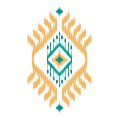 Soyut Ikat etnik model sanatı. Amerikan, Meksika tarzı. Beyaz arka plan. Aztek kabile süsü izi. Kumaş, giysi, tekstil, logo, sembol tasarımı.