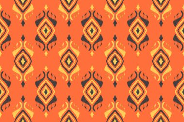 Turuncu arka planda etnik ve pürüzsüz bir desen var. El çizimi kabile tarzı güzel kumaş deseni. halı, tekstil, halı, giysi, batik, motif için.