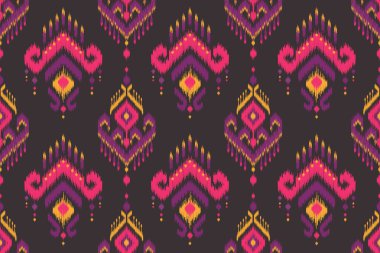 Güzel yerli kumaşı. Etnik Ikat doğusundaki kusursuz desen. El çizimi kabile tarzı. halı, tekstil, halı, giysi, batik, motif için.