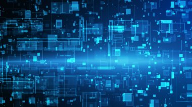 Mavi Geometrik Desenler ile Fütürist Dijital Veri Sistemi Soyut Teknoloji Arkaplanı