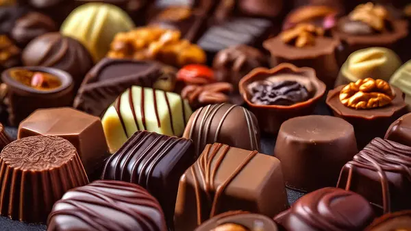 Çeşitli Sanatsal Çikolatalar Derinlik ve Zenginlik Dokusuna Yakın Çekim