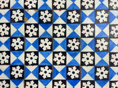 Traditional Portuguese Flower Tiles Pattern in White, Blue and Black in Lisbon, Portugal clipart