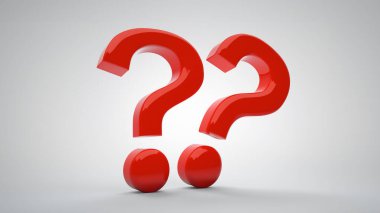 Beyaz Arkaplanda İzole Edilmiş İki Kırmızı 3D Soru İşareti