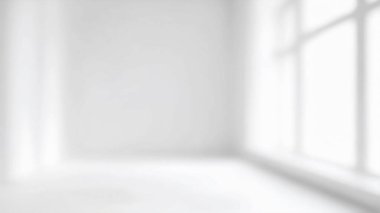 Yumuşak Pencere Gölgeleri ve Minimalist İç Arkaplanlı Bulanık Parlak Beyaz Oda