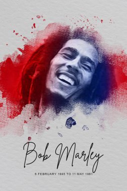 Jamaika 'dan efsanevi reggae müzisyeni Bob Marley dijital resim çiziyor.