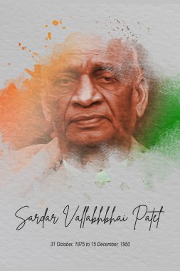 Vallabhbhai Jhaverbhai Patel, Sardar Patel olarak sevilen ünlü Hint devlet adamı Hindistan 'ın ilk başbakan yardımcısı, dijital resim çizimi