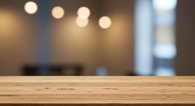 Arka plandaki bulanık restoranın masasında ahşap var.