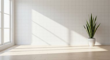 Beyaz duvarları olan boş modern iç tasarım. 3 Boyutlu Hazırlama