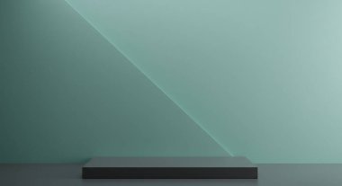 boş yeşil podyum ve mavi duvar. 3d oluşturma.