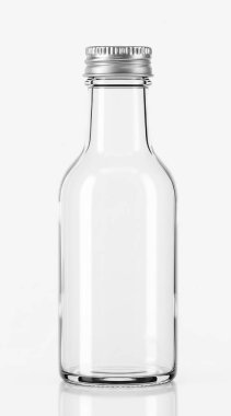 Beyaz arka planda boş cam şişe. 3d illüstrasyon