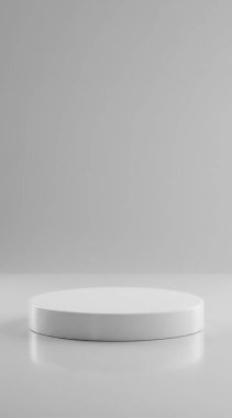 Beyaz arkaplanda ürün sunumu için boş beyaz kaide. 3d oluşturma