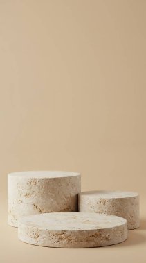 Bej arkaplanda kopyalama alanı olan boş yuvarlak kaide