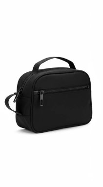 modern siyah deri sırt çantası beyaz arka planda izole edilmiş