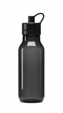 Beyaz arka planda yiyecek için siyah plastik şişe.