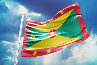 Gökyüzünde dalgalanan güzel bir el bombası bayrağının üç boyutlu görüntüsü.