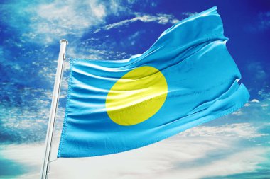 Palau bayrağı, 3 boyutlu, sarı başlıklı.