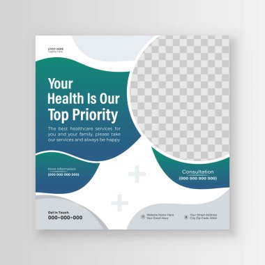 Tıbbi Sağlık Hizmetleri Sosyal Medya Posta Postası veya Şablon Tasarımı