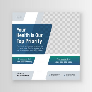Tıbbi Sağlık Hizmetleri Sosyal Medya Posta Postası veya Şablon Tasarımı