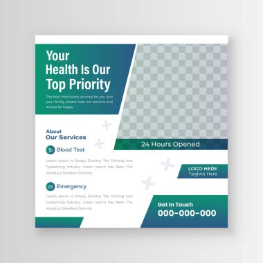 Tıbbi Sağlık Hizmetleri Sosyal Medya Posta Postası veya Şablon Tasarımı