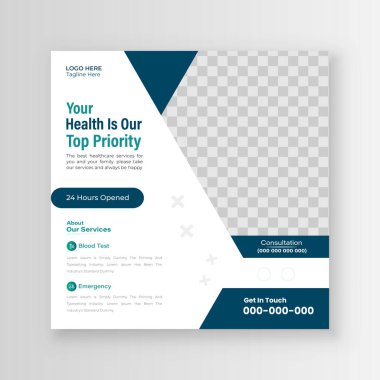 Tıbbi Sağlık Hizmetleri Sosyal Medya Posta Postası veya Şablon Tasarımı