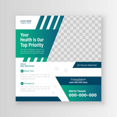 Tıbbi Sağlık Hizmetleri Sosyal Medya Posta Postası veya Şablon Tasarımı