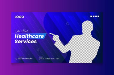 Yaratıcı sağlık hizmetleri web pankartı küçük resim, tıbbi konsept kapağı ve küçük resim tasarım şablonu