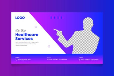 Yaratıcı sağlık hizmetleri web pankartı küçük resim, tıbbi konsept kapağı ve küçük resim tasarım şablonu