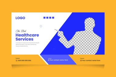 Yaratıcı sağlık hizmetleri web pankartı küçük resim, tıbbi konsept kapağı ve küçük resim tasarım şablonu