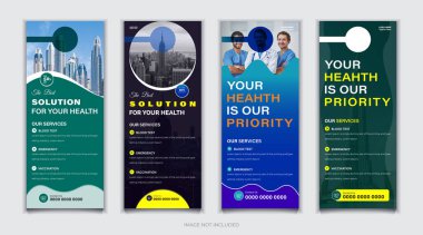 Tıbbi kapı askısı, raf kartı, DL broşürü ve pankart tasarımı