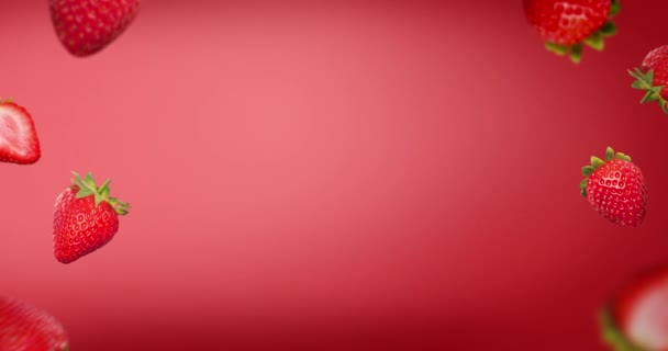 带动画草莓的浅红色渐变背景 用于摘要介绍 — 图库视频影像