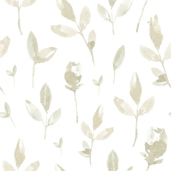 Watercolor botanical seamless pattern with roses, stems and leaves on white background in light beige green colors. Perfect for wallpaper, card, fabric, book covers, stickers