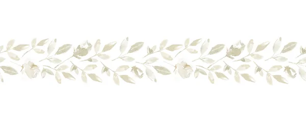 Background watercolor seamless arrangements with roses, stems and leaves on white background in light beige green colors. Minimal style. Perfect for wallpaper, card, fabric, book covers, stickers
