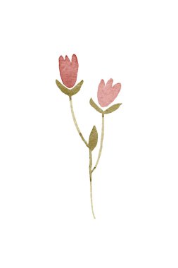 Basit soyut el çizimi kırmızı çiçek. Bahar botanik düz suluboya çizimi. Kalıplar, çıkartmalar, davetiyeler, posterler, tebrik kartları için mükemmel. Halk çiçekleri orta çağ tarzı