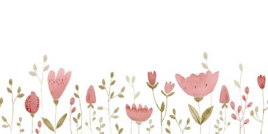 Basit, soyut bir el çizimi çiçekler ve pürüzsüz bir sınır bırakır. Duvar kağıtları, kumaş tasarımı, ambalaj kağıdı, arka plan için mükemmel. Halk çiçekleri orta çağ tarzı 