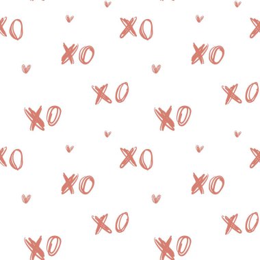 Beyaz arkaplanda izole edilmiş vektörsüz el çizimi çizimi çizimi Xoxo harfleri. Vektör illüstrasyonu kusursuz xo çapraz sıfır vektör deseni. El çizimi eskiz xoxo harfleri