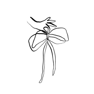 Yarım yamalak çizimlerle el çizimi. Dekoratif kurdele yayıyla el ele tutuşmak. Siyah doğrusal tasarım el çizimi vektör çizimi. Vektör illüstrasyonu