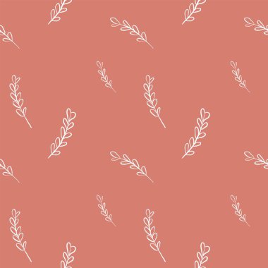 Kusursuz desen. Botanik el çizimi vektör dalları, dallar. Kalp yaprağı dalı. Sketchy tarzı illüstrasyon. Vektör illüstrasyonu