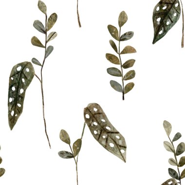 Kusursuz tropikal yeşillik deseni bırakır. Suluboya. El yapımı orman yaprağı duvar kağıdı, ambalaj kağıdı, kumaş tasarımı. Yüksek kaliteli illüstrasyon