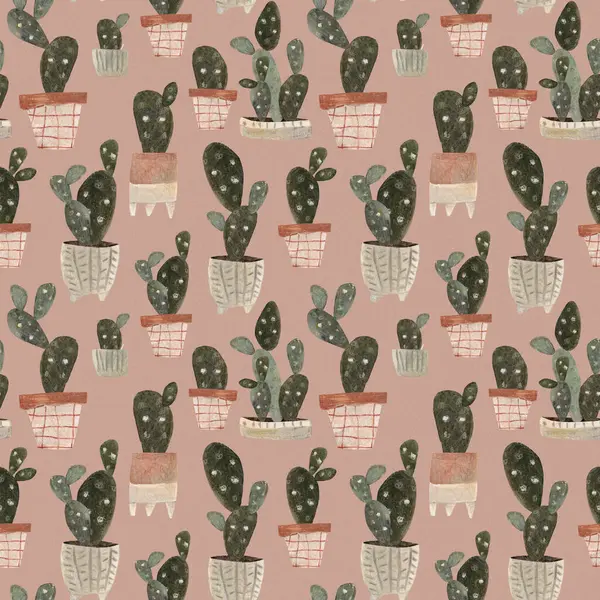 Suluboya ve kalem desenli. Kaktüs saksısı otlu el, moka mus arka planına çizilmiş. Yüksek kaliteli illüstrasyon