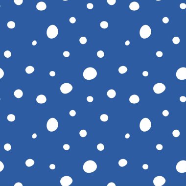 Soyut polka noktasız desen. Beyaz arka planda mavi noktalar, el çizimi vektör baskısı. Vektör illüstrasyonu
