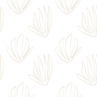 Deniz yosunu silueti pürüzsüz desen. El çizimi karalama çizimi. Deniz altı yaz tatili. Bej rengi kumlu yosun, yosun tasarım elementleri. Vektör illüstrasyonu