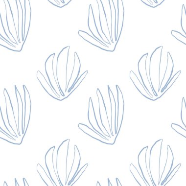 Beyaz arka planda deniz yosunu silueti kusursuz desen. El çizimi karalama çizimi. Deniz altı yaz tatili. Mavi yosun, yosun tasarım elementleri. Vektör illüstrasyonu