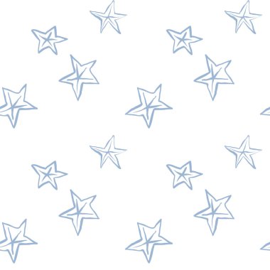 Beyaz arka planda elle çizilmiş mavi denizyıldızı deseni. Deniz piyadesi minimalist çizgi sanat tarzında tekrar tasarımı. Tekstil, ambalaj, ambalaj kağıdı ya da yaz temalı